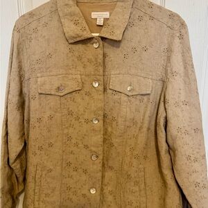 Charter Club Khaki Eyelet LinenWomen's Jacket